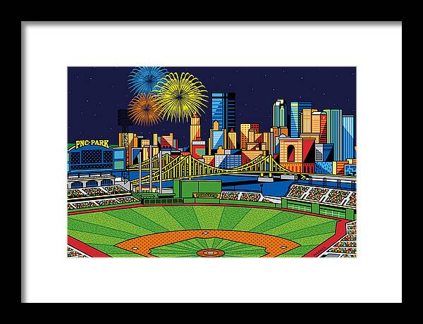 Pnc Park Framed Print featuring the digital art PNC Park fireworks by Ron Magnes