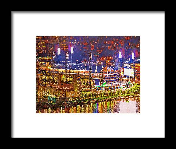 Pnc Park Framed Print featuring the digital art PNC Park on a Light Up Night by Digital Photographic Arts