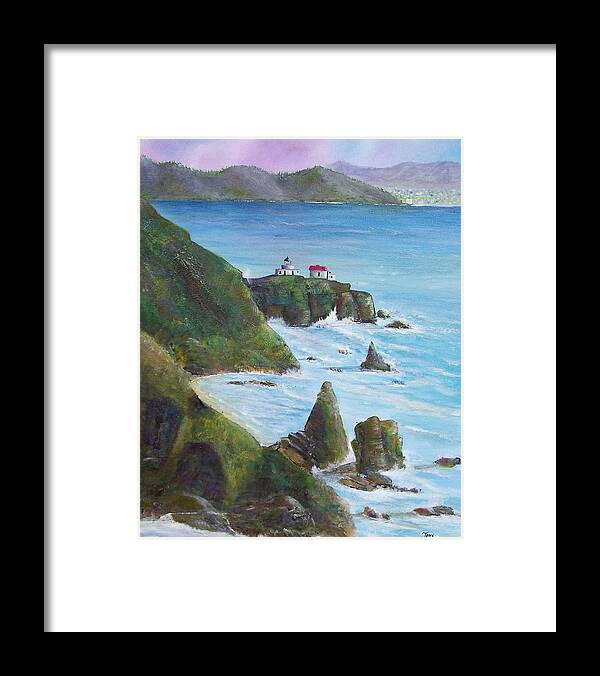 Lighthouse Framed Print featuring the painting Point Bonita Lighthouse by Tony Rodriguez