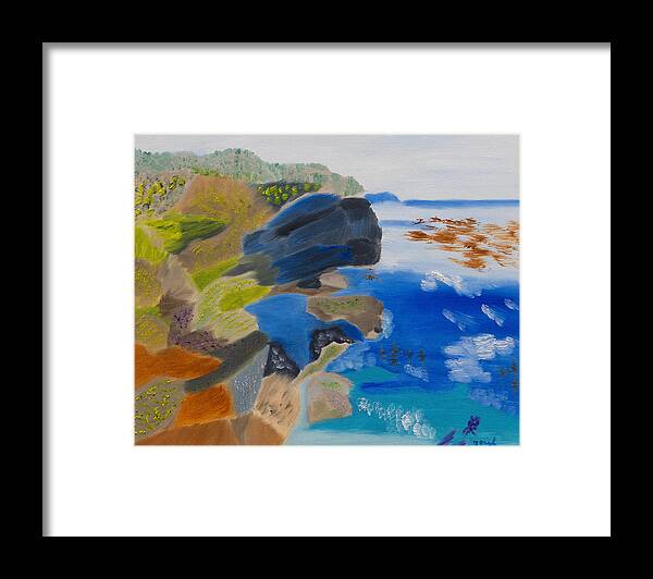 California Ocean Scape Framed Print featuring the painting Cliffs Of Point Lobos CA by Meryl Goudey