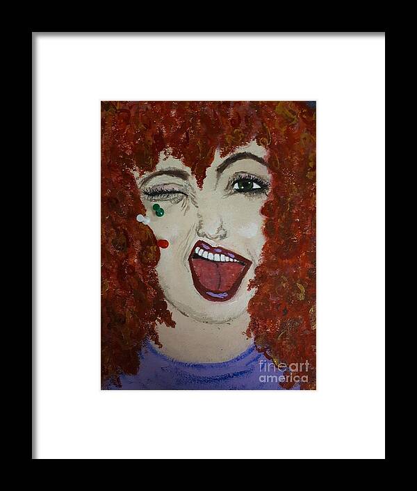 Acrylic Framed Print featuring the painting Poke em quirky redhead by Lisa Koyle