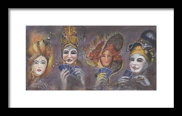 Poker Faces Framed Print featuring the painting Poker Game Faces by Nik Helbig