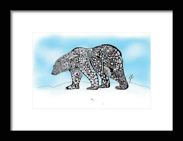 Doodle Framed Print featuring the digital art Polar bear doodle by Darren Cannell