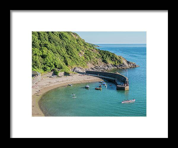 Polkerris Framed Print featuring the photograph Polkerris Beach and Harbour by Hazy Apple