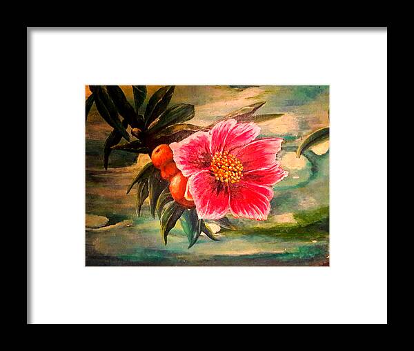 Art Framed Print featuring the painting Flower on the Road by Medea Ioseliani