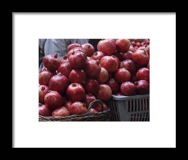 Pomegranates Framed Print featuring the photograph Pomegranates at Jerusalem's Old City Market by Brian Tada