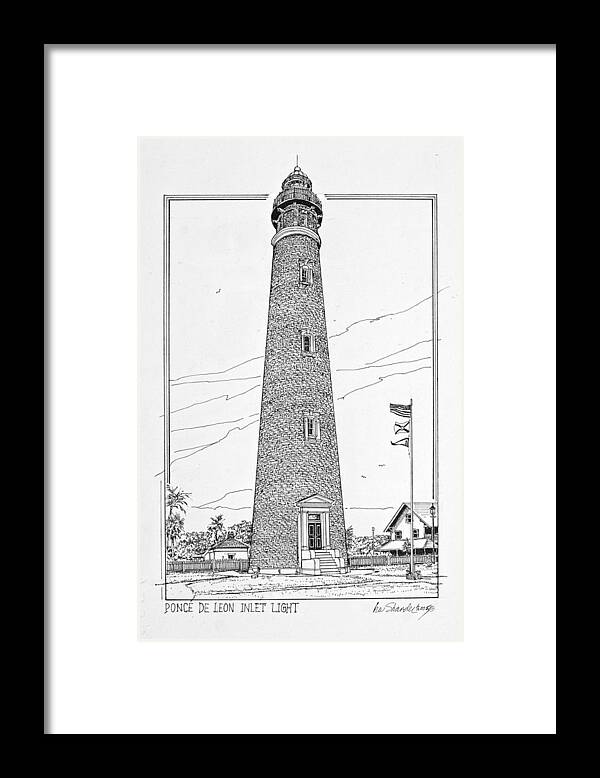 Us Lighthouses Framed Print featuring the drawing Ponce de Leon Inlet Light by Ira Shander