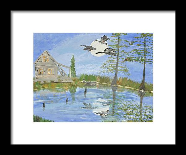 Pond Framed Print featuring the painting Pond in Acadiana by Seaux-N-Seau Soileau
