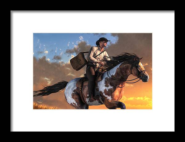 Pony Express Framed Print featuring the digital art Pony Express by Daniel Eskridge