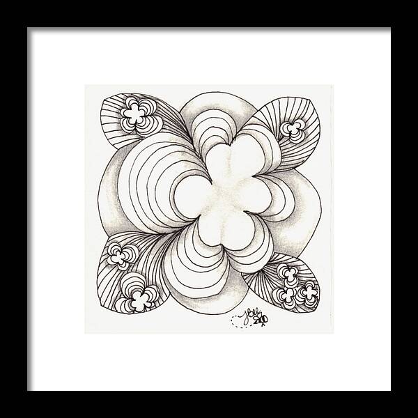 Zentangle Framed Print featuring the drawing Popcloud Blossom by Jan Steinle