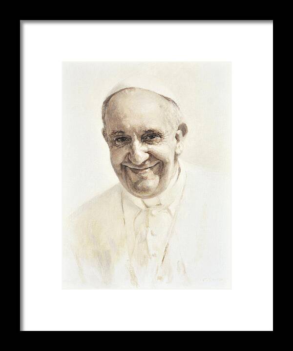 Pope Framed Print featuring the painting Pope Francis, Joyful Father by Smith Catholic Art