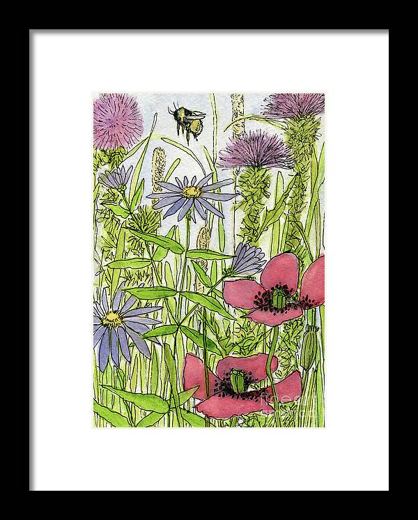 Watercolor Framed Print featuring the painting Poppies and Wildflowers by Laurie Rohner