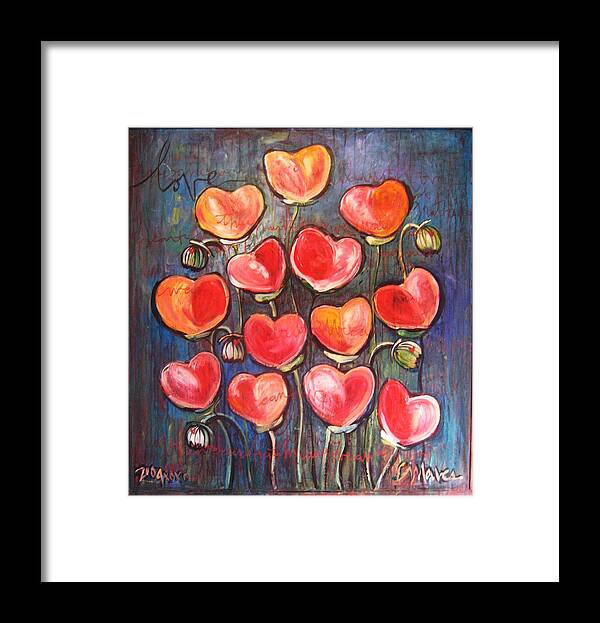 Poppies Framed Print featuring the painting Poppies are Hearts of Love we can give away by Laurie Maves ART