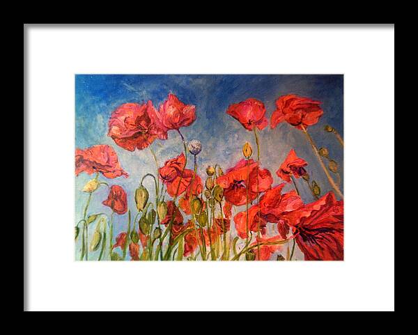 Poppies Framed Print featuring the painting Poppies by Rosanne Gartner