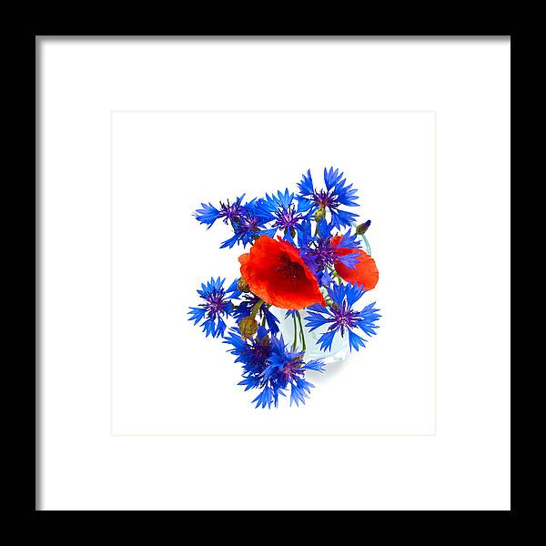 Poppy Framed Print featuring the photograph Poppy and Cornflower bouquet by Anastasy Yarmolovich