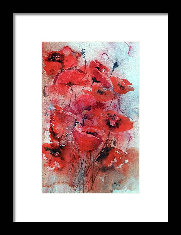 Poppy Framed Print featuring the painting Poppy in red by Kovacs Anna Brigitta