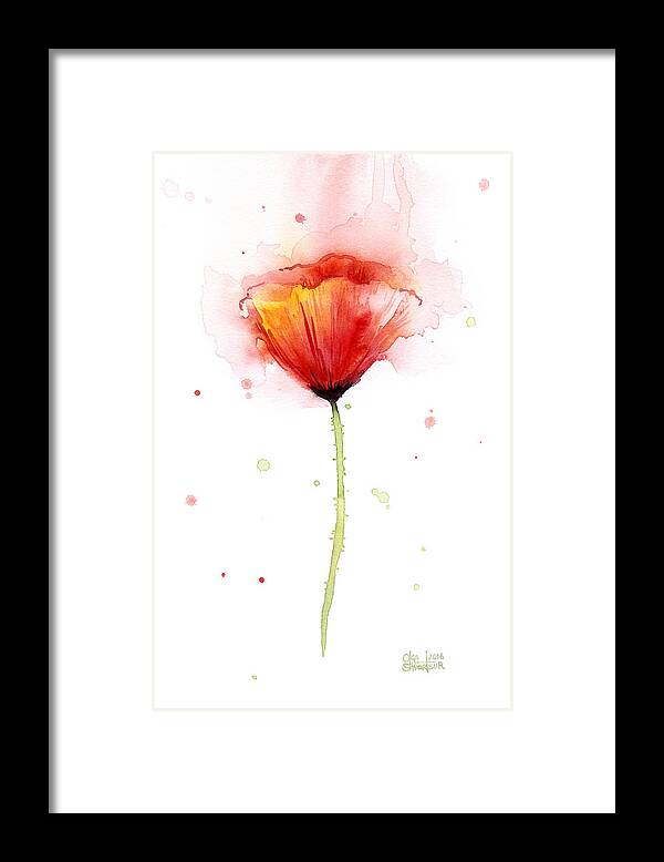 Watercolor Framed Print featuring the painting Poppy Watercolor Red Abstract Flower by Olga Shvartsur
