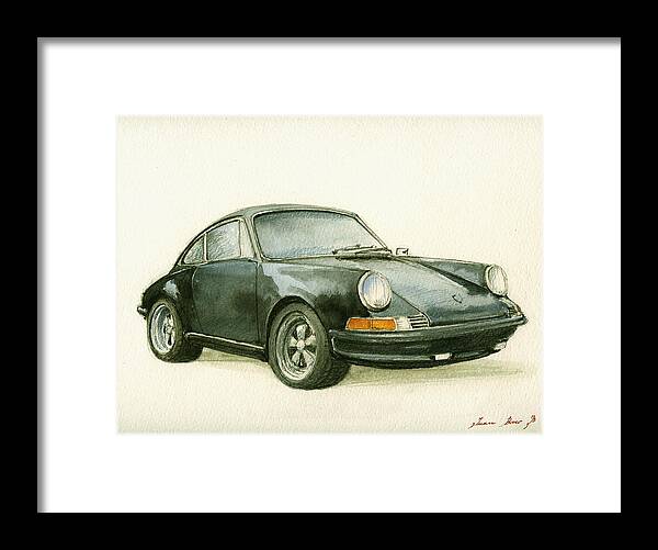 Porsche Decor Framed Print featuring the painting Porsche 911 classic car art by Juan Bosco