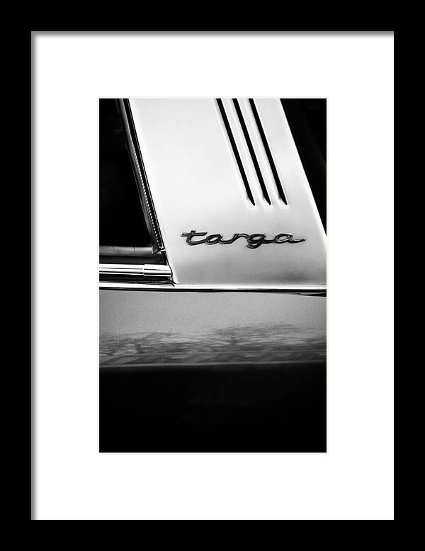 Porsche 911 S Targa Emblem Framed Print featuring the photograph Porsche 911 S Targa Emblem -ck0100bw by Jill Reger