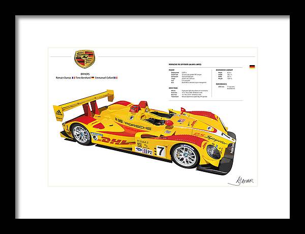 Transportation Framed Print featuring the digital art Porsche poster RS Spyder by Alain Jamar