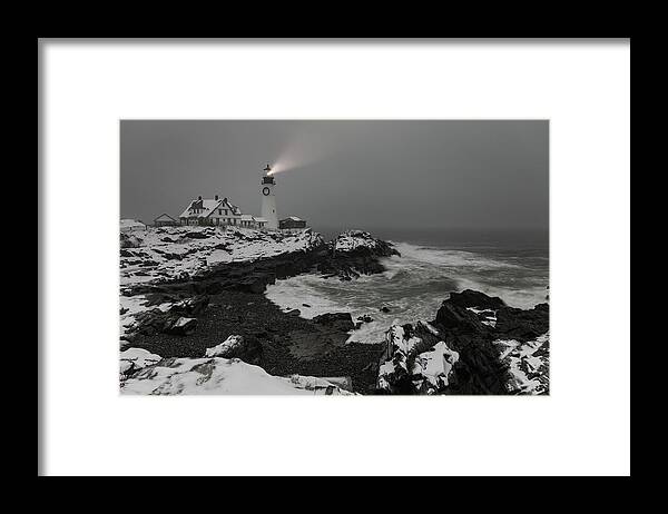 Maine Framed Print featuring the photograph Portland Head Light Beacon by Colin Chase