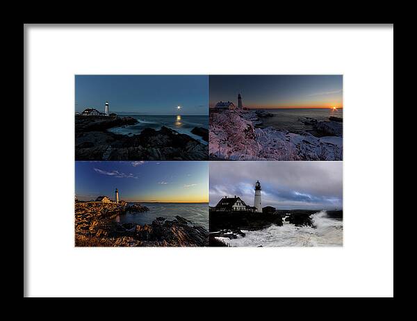 Moon Rise Framed Print featuring the photograph Portland Head Light Day or Night by Darryl Hendricks