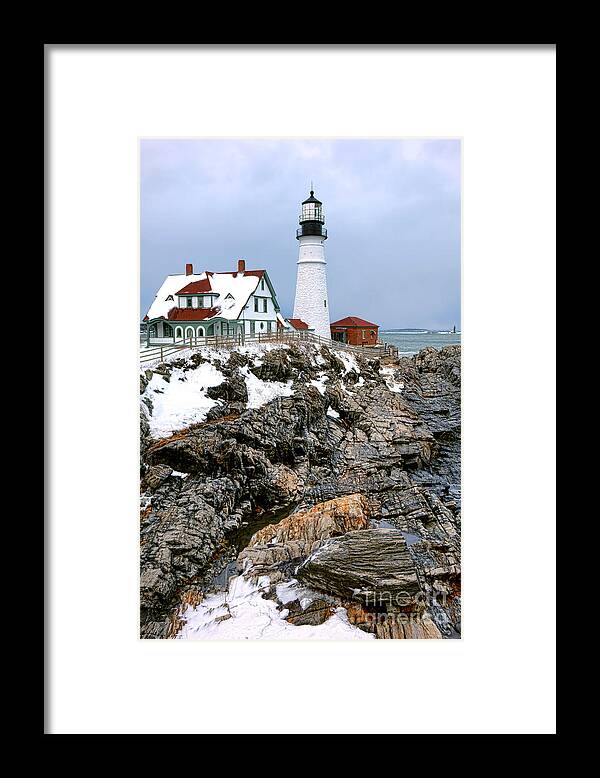 Portland Framed Print featuring the photograph Portland Head Light in Winter by Olivier Le Queinec