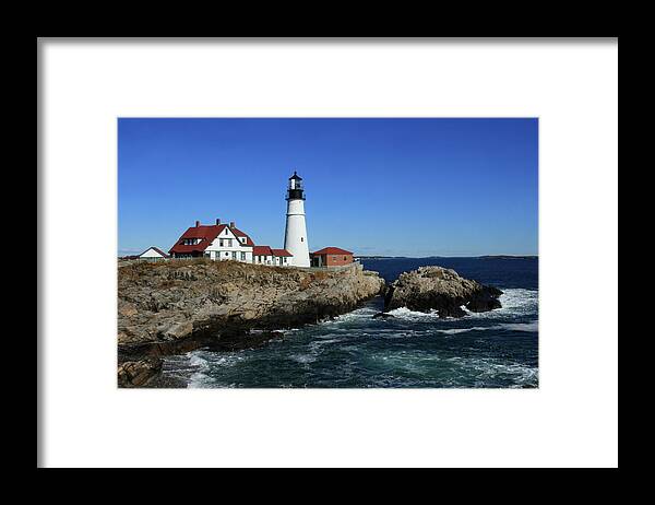Coastal Framed Print featuring the photograph Portland Head Lighthouse by Lou Ford