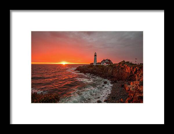 Maine Framed Print featuring the photograph Portland Head Sunrise by Rob Davies