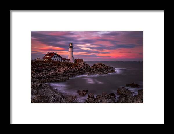 Maine Framed Print featuring the photograph Portland Head Sunset by Darren White