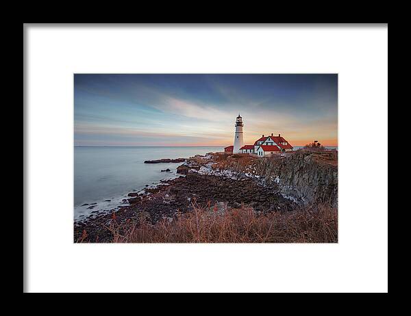 Portland Maine Lighthouse Cape Ocean Atlantic Casco Bay Framed Print featuring the photograph Portland Headlight by David Hufstader
