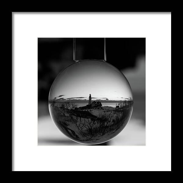 Black And White Framed Print featuring the photograph Portland Headlight Globe by Darryl Hendricks