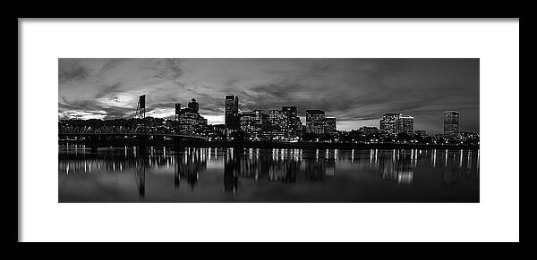 Portland Framed Print featuring the photograph Portland Skyline Black and White by Brian Bonham