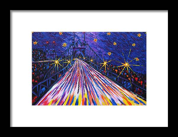  Framed Print featuring the painting Portland Starry Night Over St. John's Bridge #1 by James Dunbar