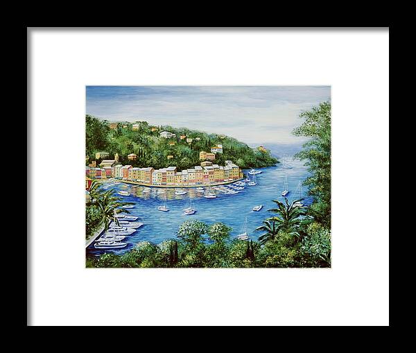 European Framed Print featuring the painting Portofino Majestic Panoramic View by Marilyn Dunlap