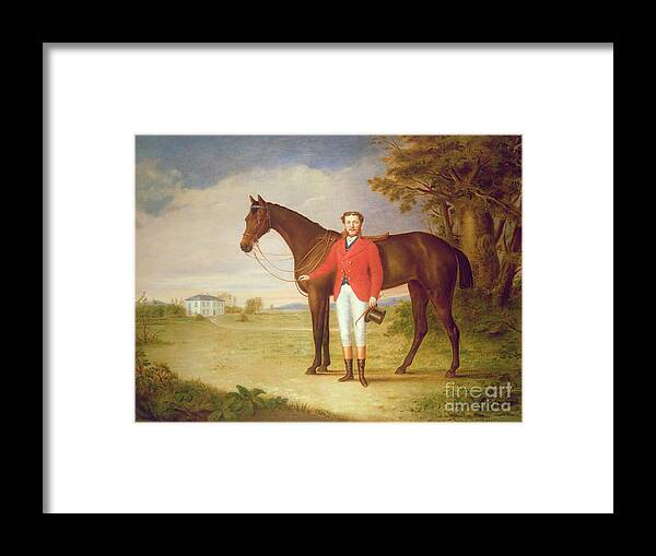 Portrait Framed Print featuring the painting Portrait of a gentleman with his horse by English School