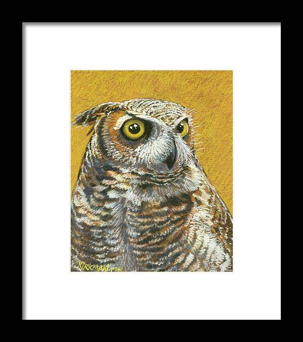 Rita Kirkman Framed Print featuring the pastel Portrait of a Great Horned Owl by Rita Kirkman