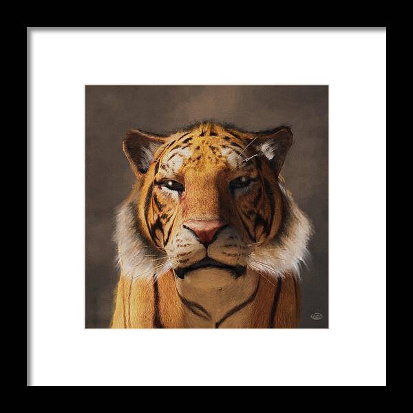 Tiger Head Framed Print featuring the digital art Portrait of a Tiger by Daniel Eskridge