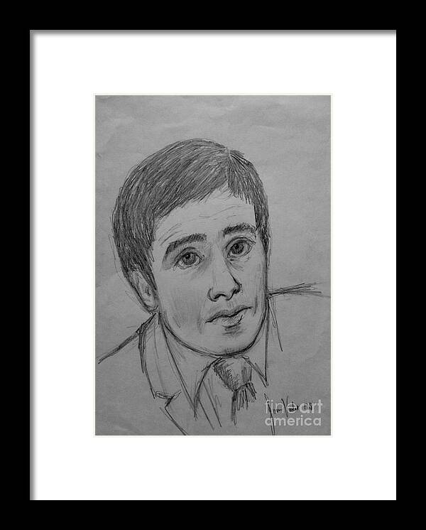 Pencil Portraits Framed Print featuring the drawing Portrait of Frank by Joan-Violet Stretch