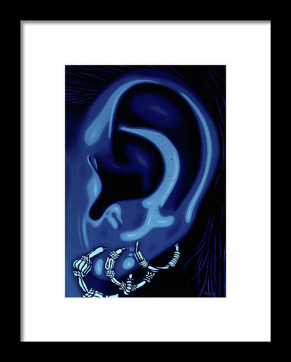  Framed Print featuring the painting Portrait of my Ear in Blue by Paxton Mobley