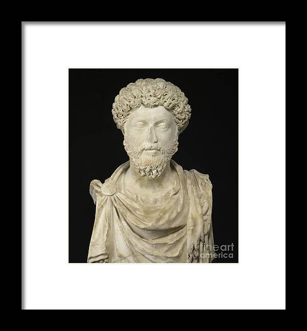 Marcus Framed Print featuring the sculpture Portrait of the Emperor Marcus Aurelius by Roman School