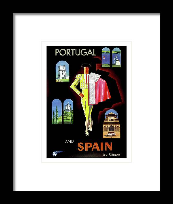 Portugal Framed Print featuring the painting Portugal and Spain, airline travel poster by Long Shot