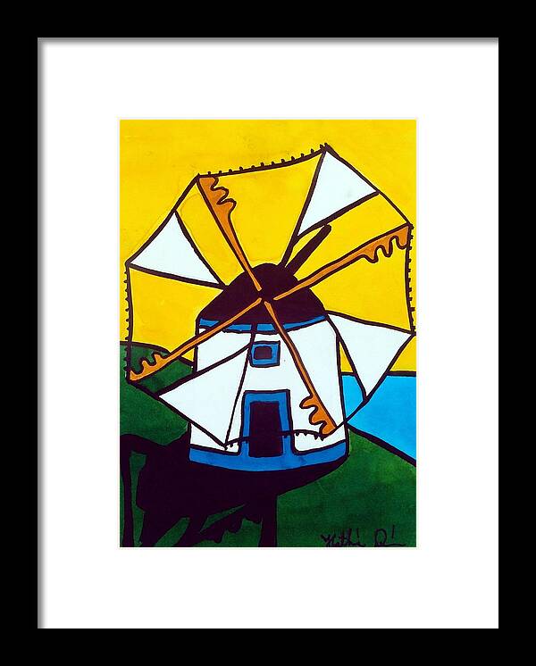 Windmill Framed Print featuring the painting Portuguese Singing Windmill by Dora Hathazi Mendes by Dora Hathazi Mendes