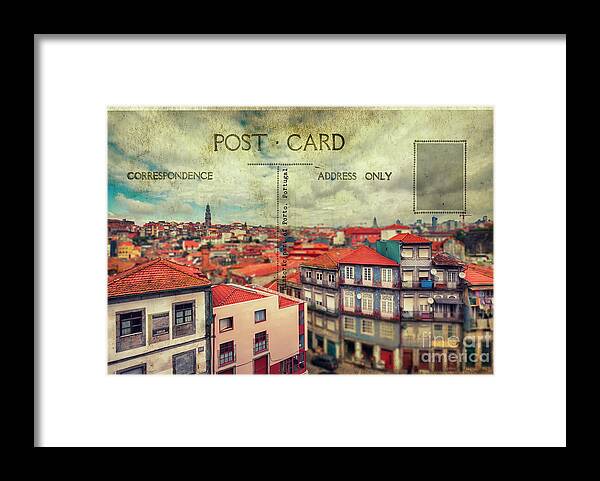Postcard Framed Print featuring the digital art postcard of Porto by Ariadna De Raadt