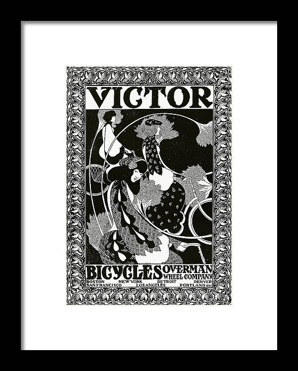 Victor Framed Print featuring the drawing Poster advertising Victor Bicycles by William Bradley
