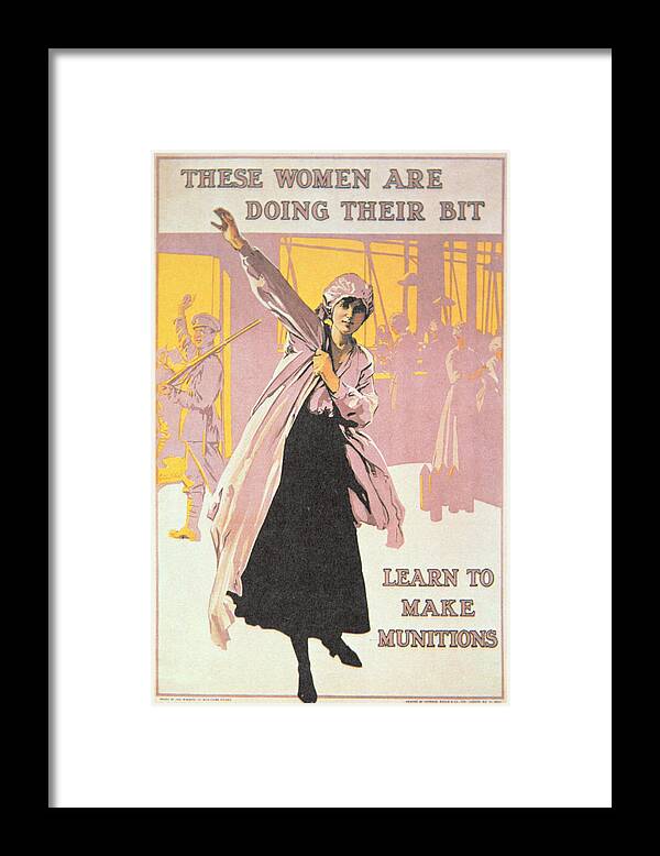 World War One;first World War;ww1;wwi;1st;home Front;propaganda;female;woman;worker;working;munitions Factory;overall;war Effort;industry;labour;labourer;labourers;great War;morale;advert;advertising;advertisement Framed Print featuring the painting Poster depicting women making munitions by English School