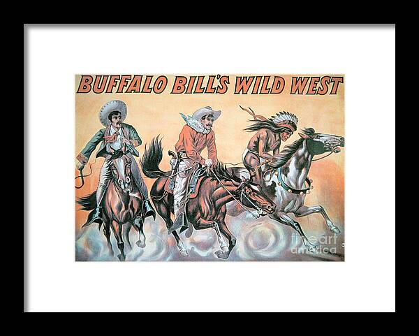Poster For Buffalo Bill's (1846-1917) Wild West Show Framed Print featuring the painting Poster for Buffalo Bill's Wild West Show by American School