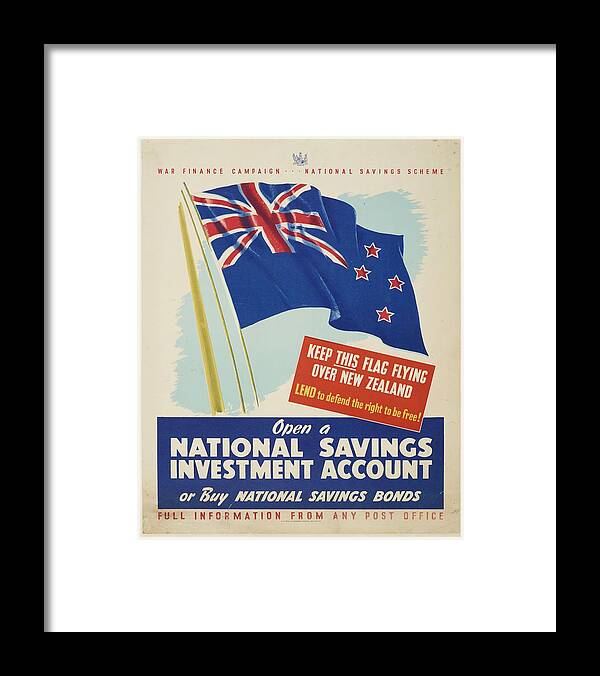 Poster Framed Print featuring the painting Poster War Finance Campaign October 1940 Wellington by E.V Paul Government Printer N.Z Natio by Celestial Images
