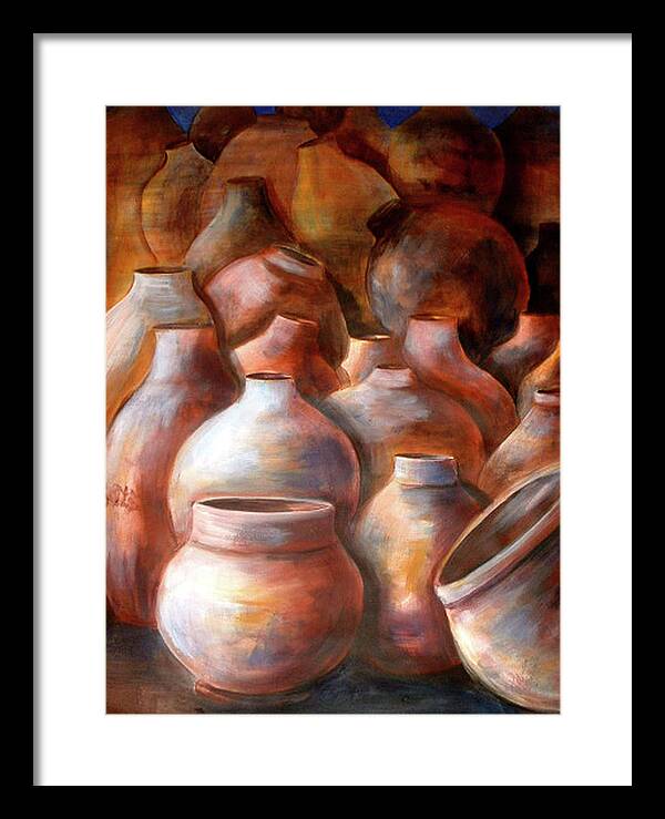 Pots Framed Print featuring the painting Pots in Morocco by Patricia Rachidi