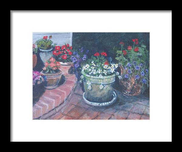 Flowers Framed Print featuring the painting Potted Flowers by Paula Pagliughi